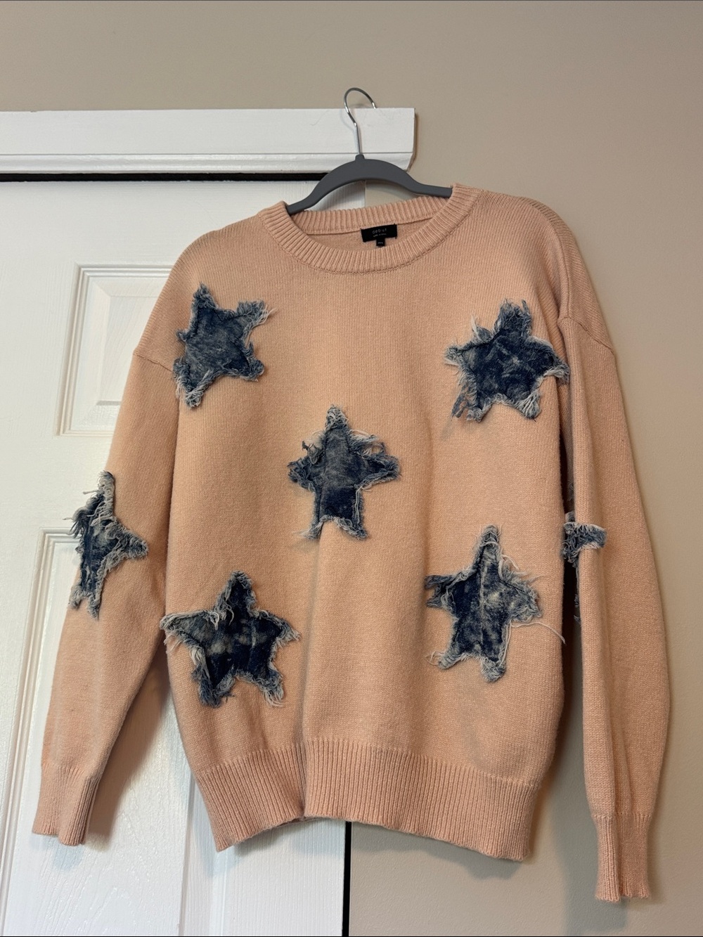 debut Peach Crewneck Sweater with Denim Stars